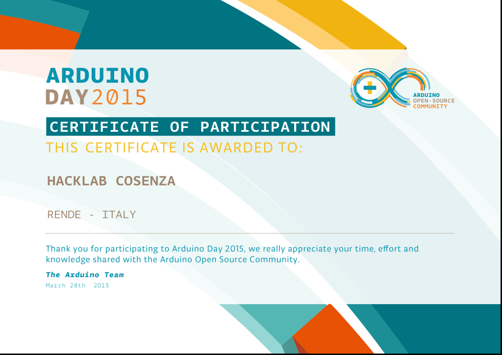 Certificato per gli #AD15 Organizer